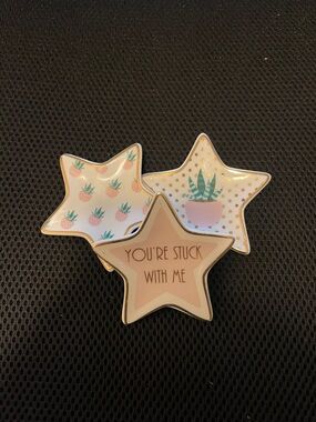 Star-Shaped Ceramic Trinket Dish Set in Pink, White & Gold